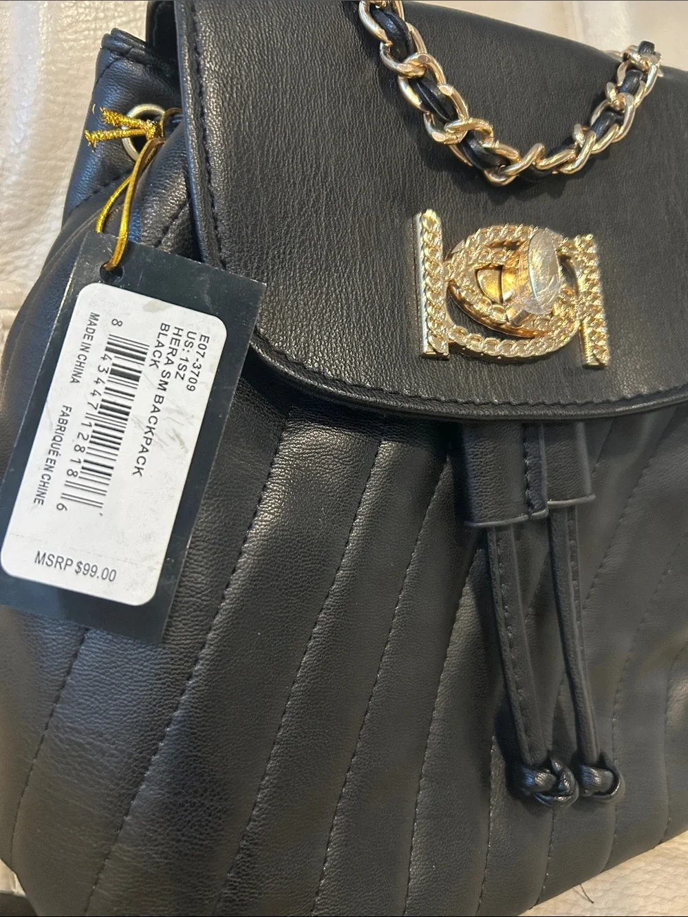 Bebe Black Quilted Mini Leather Convertible Backpack w/Gold Chain retail $99
